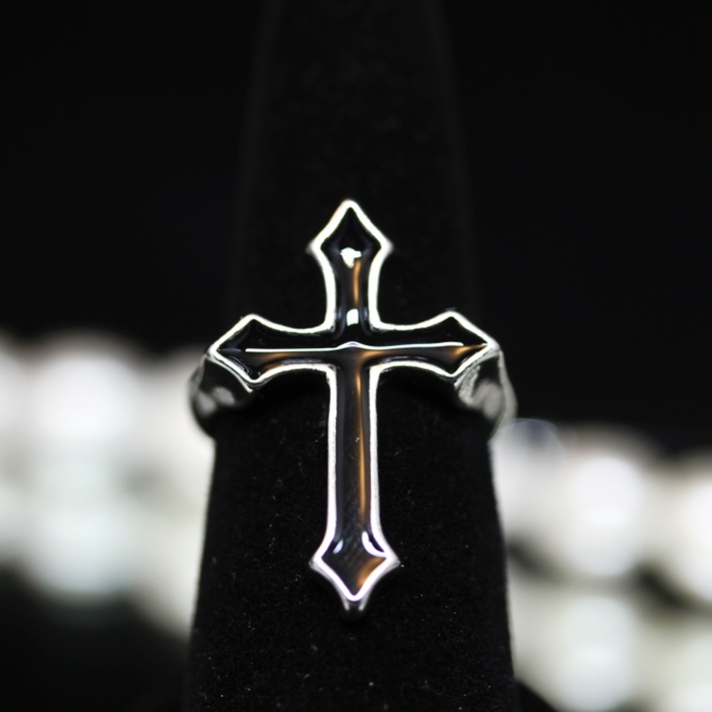 925s Rough Black Cross Adjustable Ring - image 4